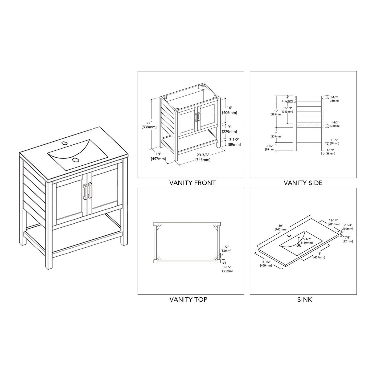 Blossom Lucca 30 Inch Bathroom Vanity - V8017 30 01 - Backyard Provider