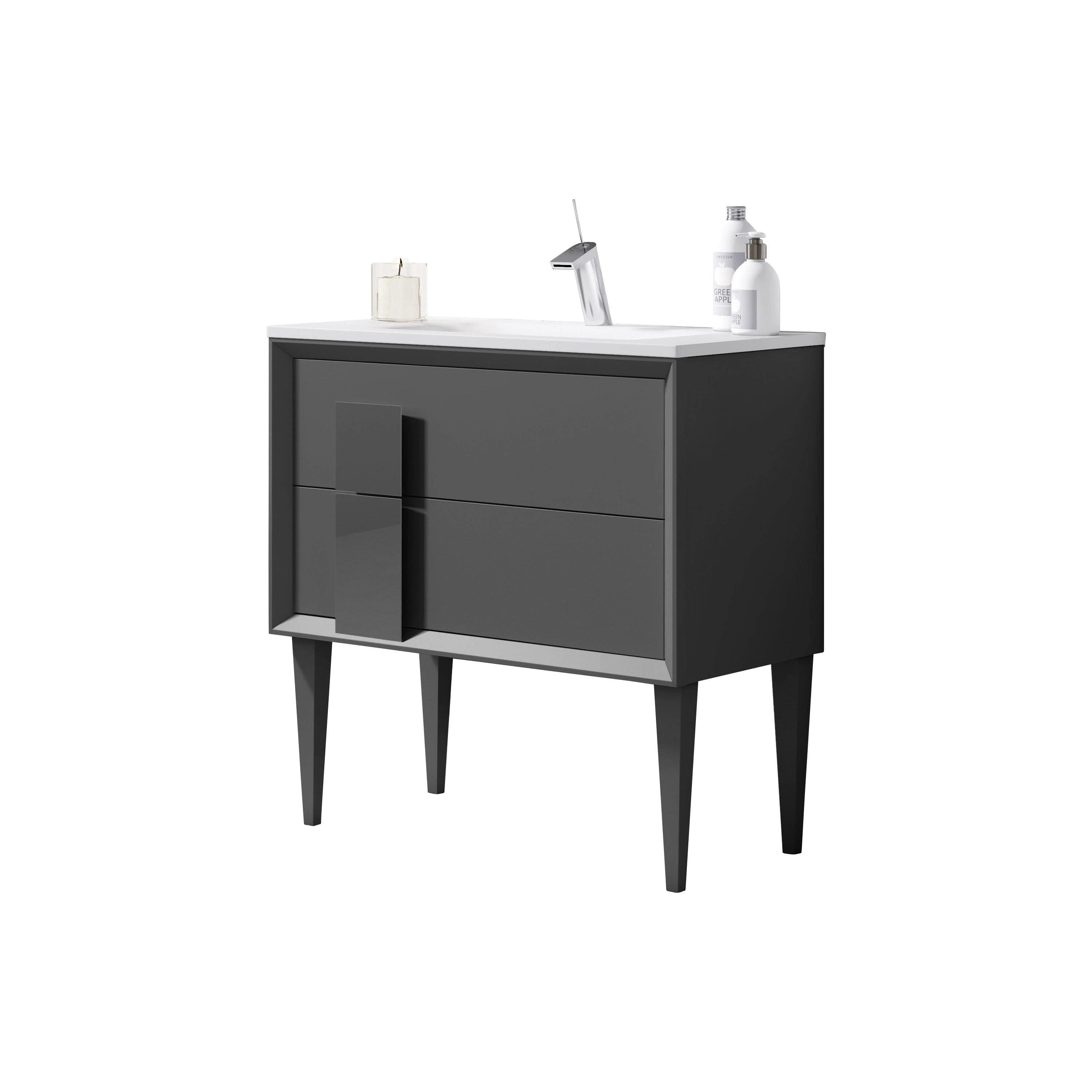 Lucena Bath 32 Décor Cristal Freestanding Vanity in White/Black/Grey and glass handle - Backyard Provider