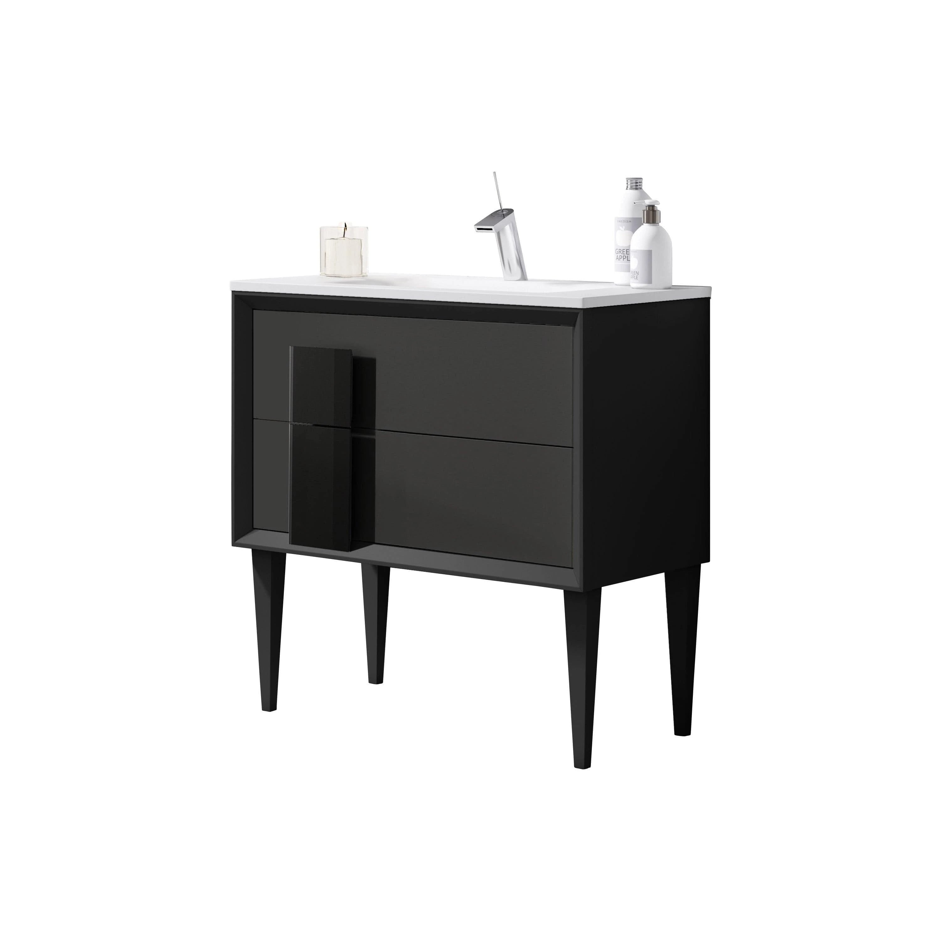 Lucena Bath 32 Décor Cristal Freestanding Vanity in White/Black/Grey and glass handle - Backyard Provider