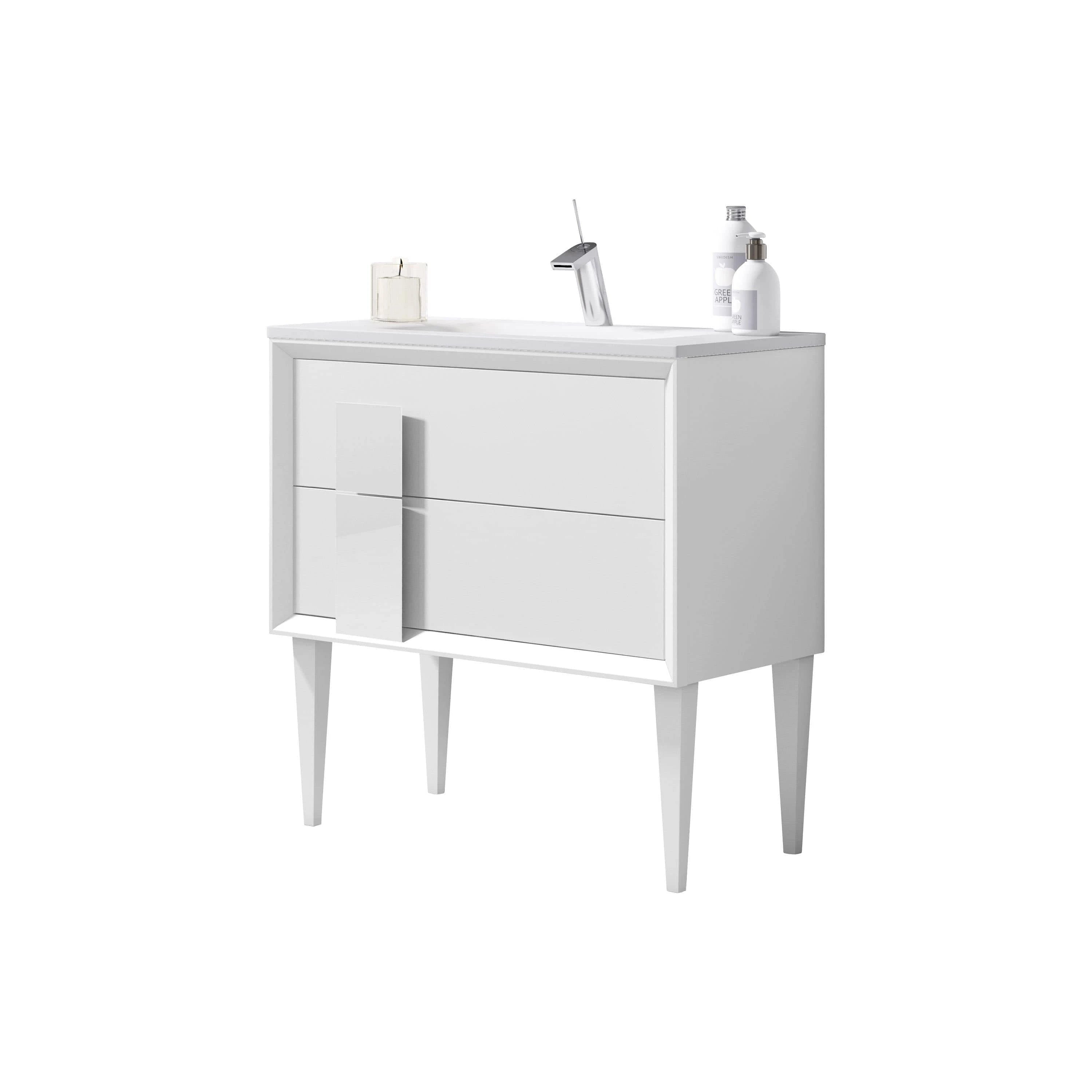 Lucena Bath 32 Décor Cristal Freestanding Vanity in White/Black/Grey and glass handle - Backyard Provider