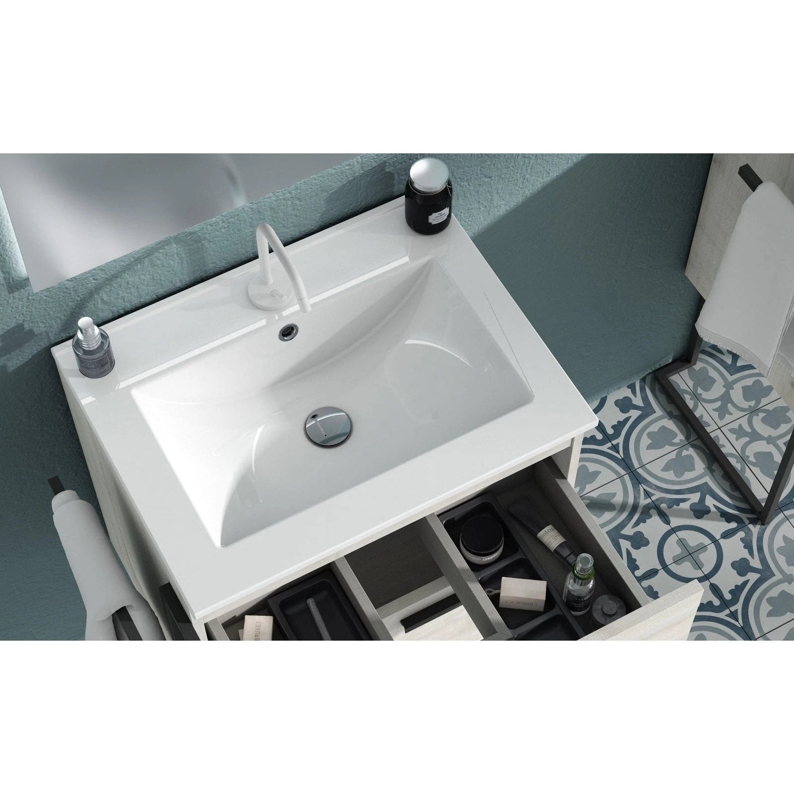 Lucena Bath 32 Décor Cristal Freestanding Vanity in White/Black/Grey and glass handle - Backyard Provider