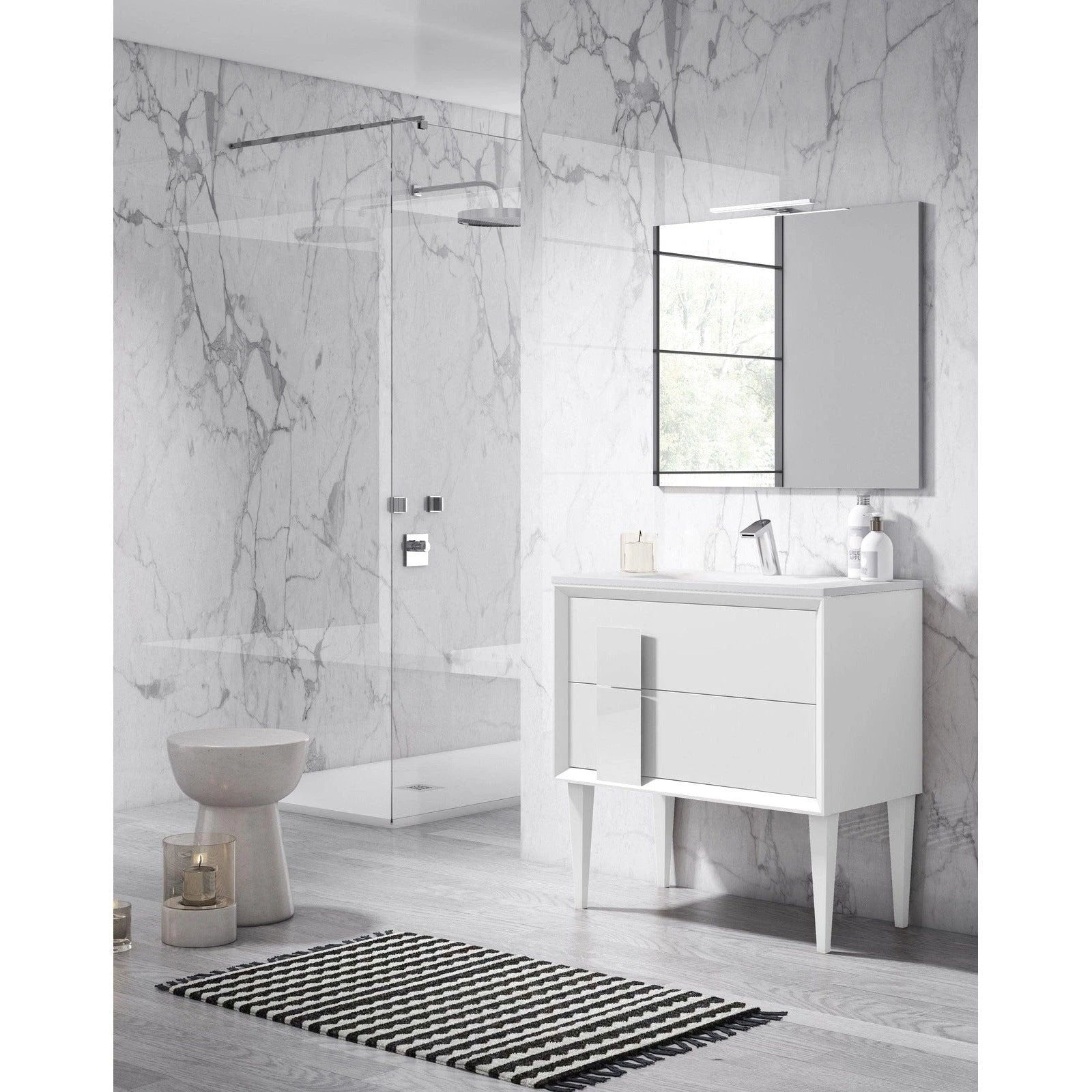 Lucena Bath 32 Décor Cristal Freestanding Vanity in White/Black/Grey and glass handle - Backyard Provider