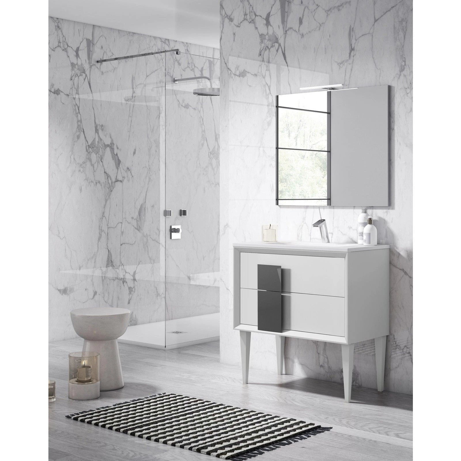 Lucena Bath 32 Décor Cristal Freestanding Vanity in White/Black/Grey and glass handle - Backyard Provider