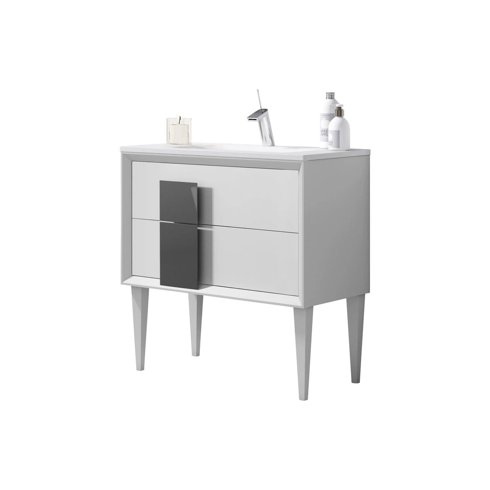 Lucena Bath 32 Décor Cristal Freestanding Vanity in White/Black/Grey and glass handle - Backyard Provider