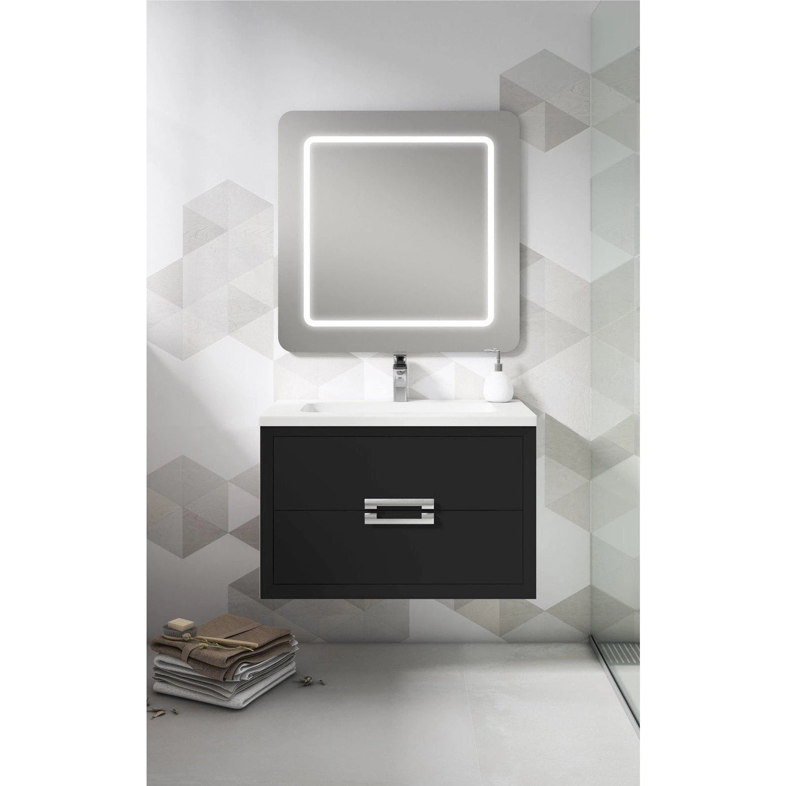 Lucena Bath 32 Décor Tirador Floating Vanity in White, Black, Gray or White and Silver. - Backyard Provider