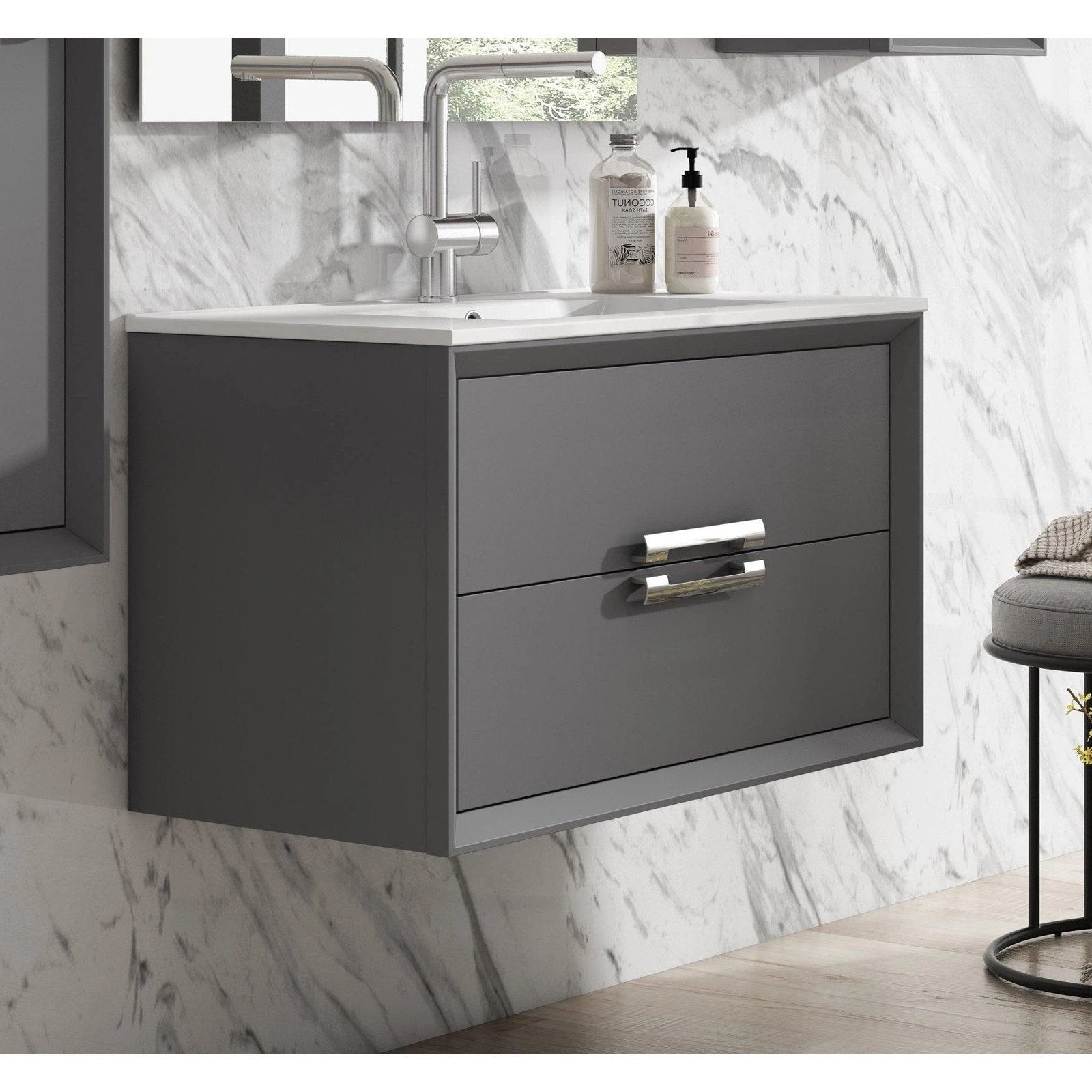 Lucena Bath 32 Décor Tirador Floating Vanity in White, Black, Gray or White and Silver. - Backyard Provider