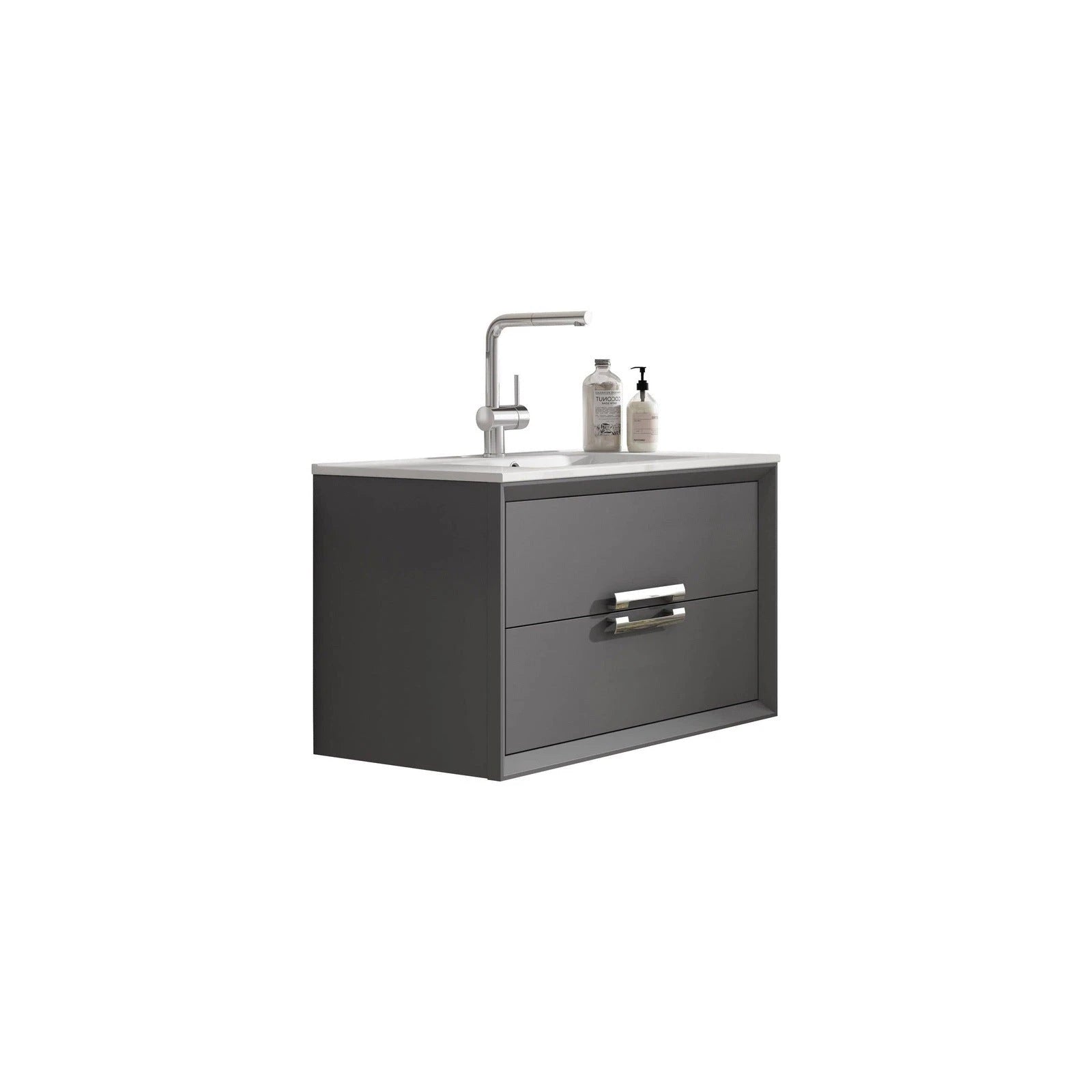 Lucena Bath 32 Décor Tirador Floating Vanity in White, Black, Gray or White and Silver. - Backyard Provider