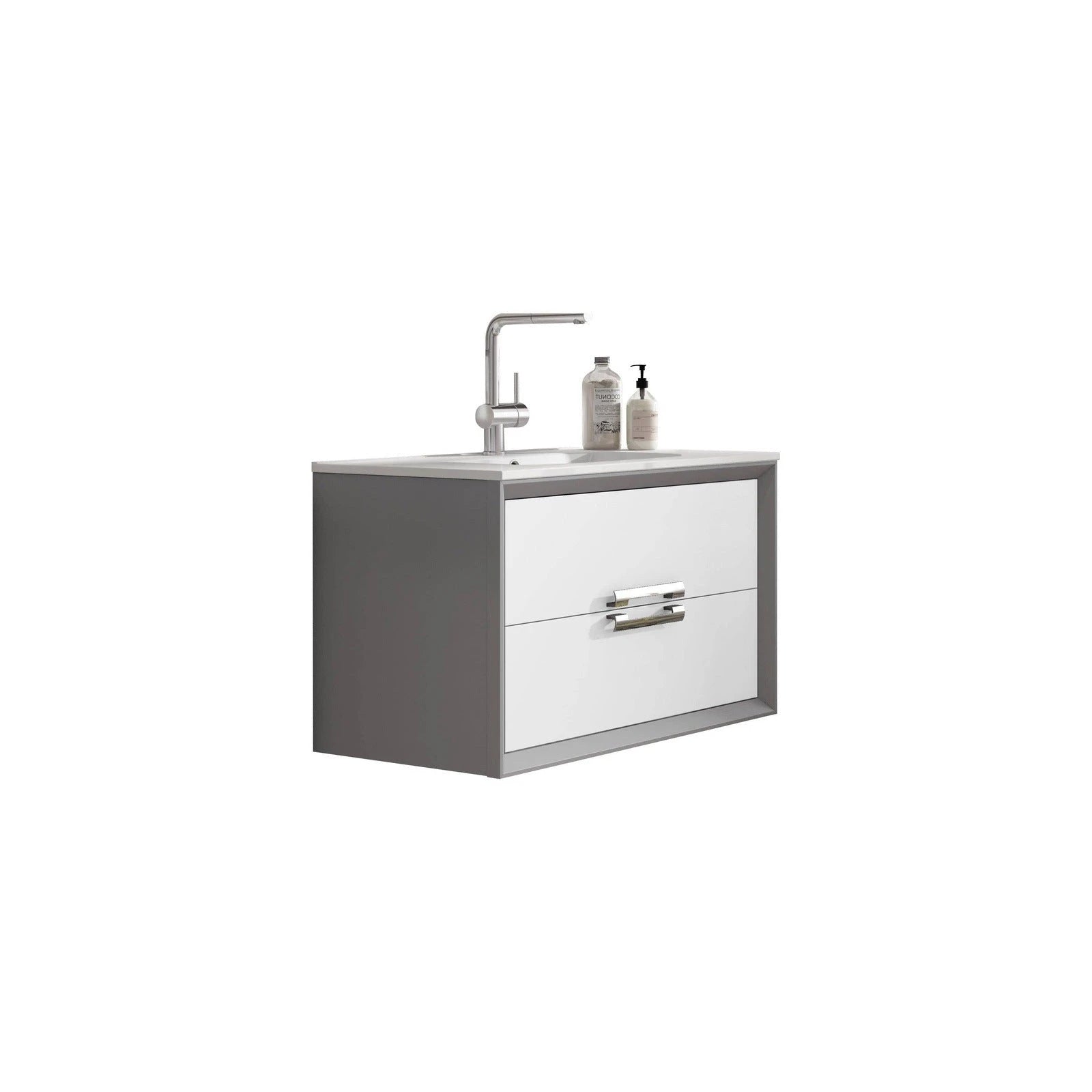 Lucena Bath 32 Décor Tirador Floating Vanity in White, Black, Gray or White and Silver. - Backyard Provider