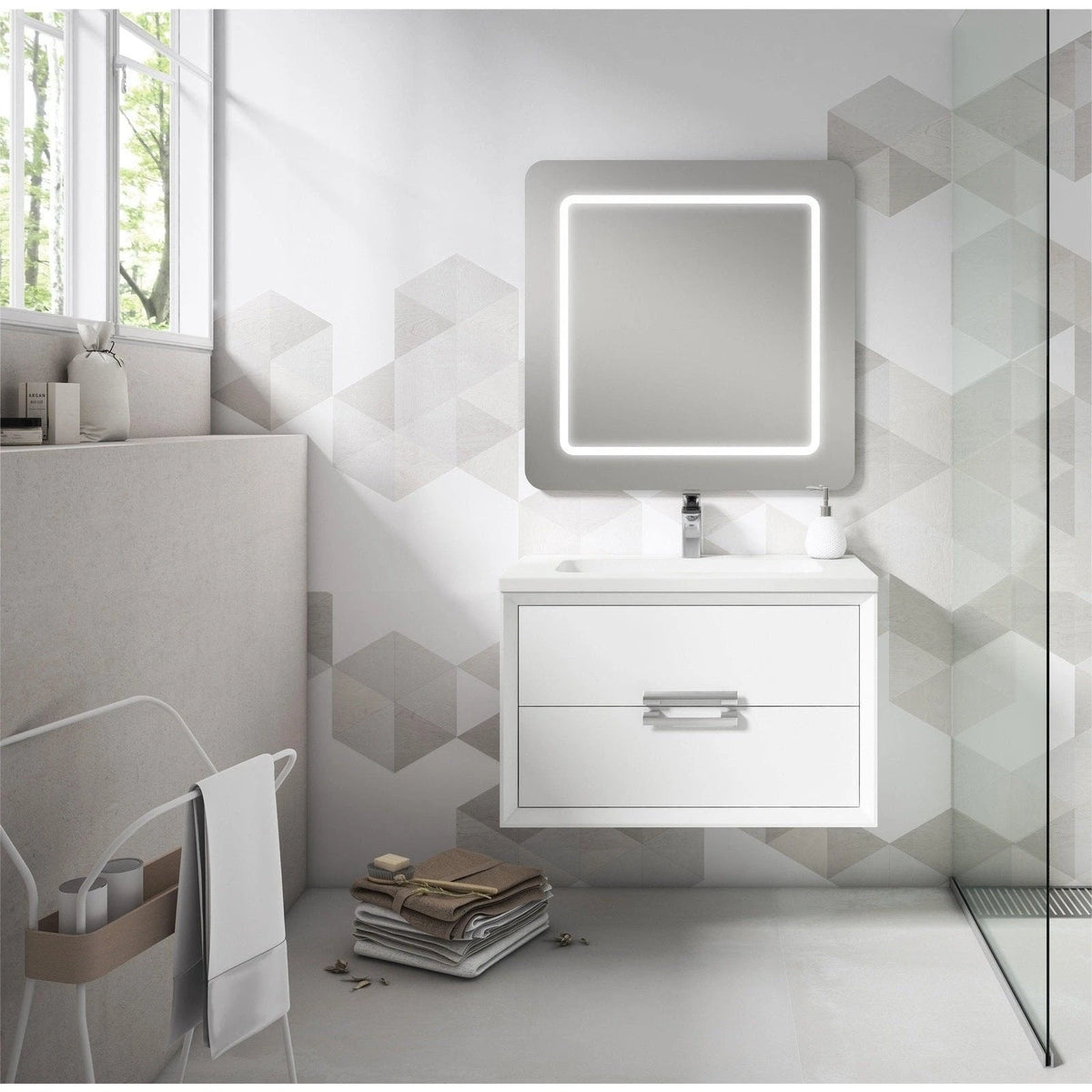 Lucena Bath 32 Décor Tirador Floating Vanity in White, Black, Gray or White and Silver. - Backyard Provider