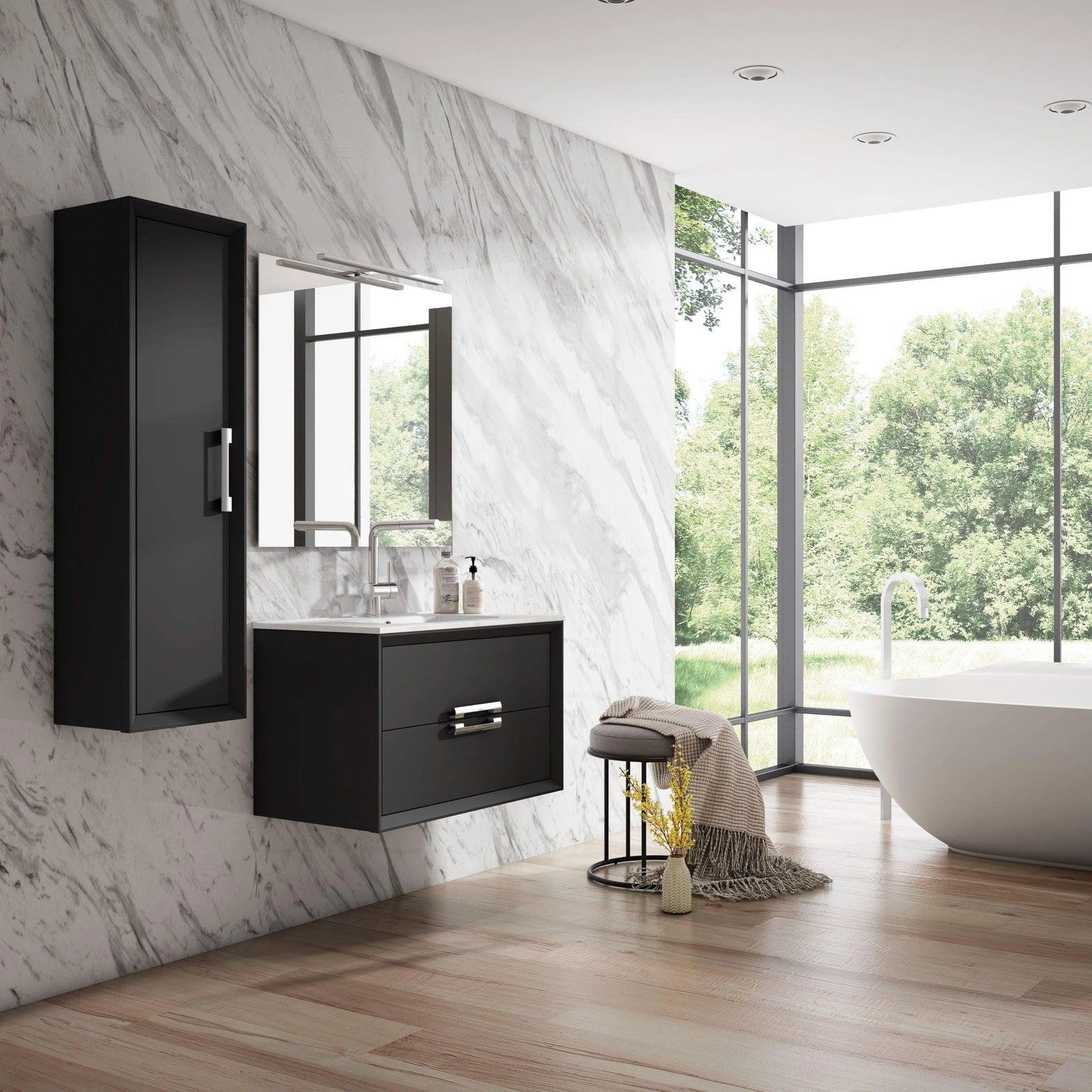 Lucena Bath 32 Décor Tirador Floating Vanity in White, Black, Gray or White and Silver. - Backyard Provider