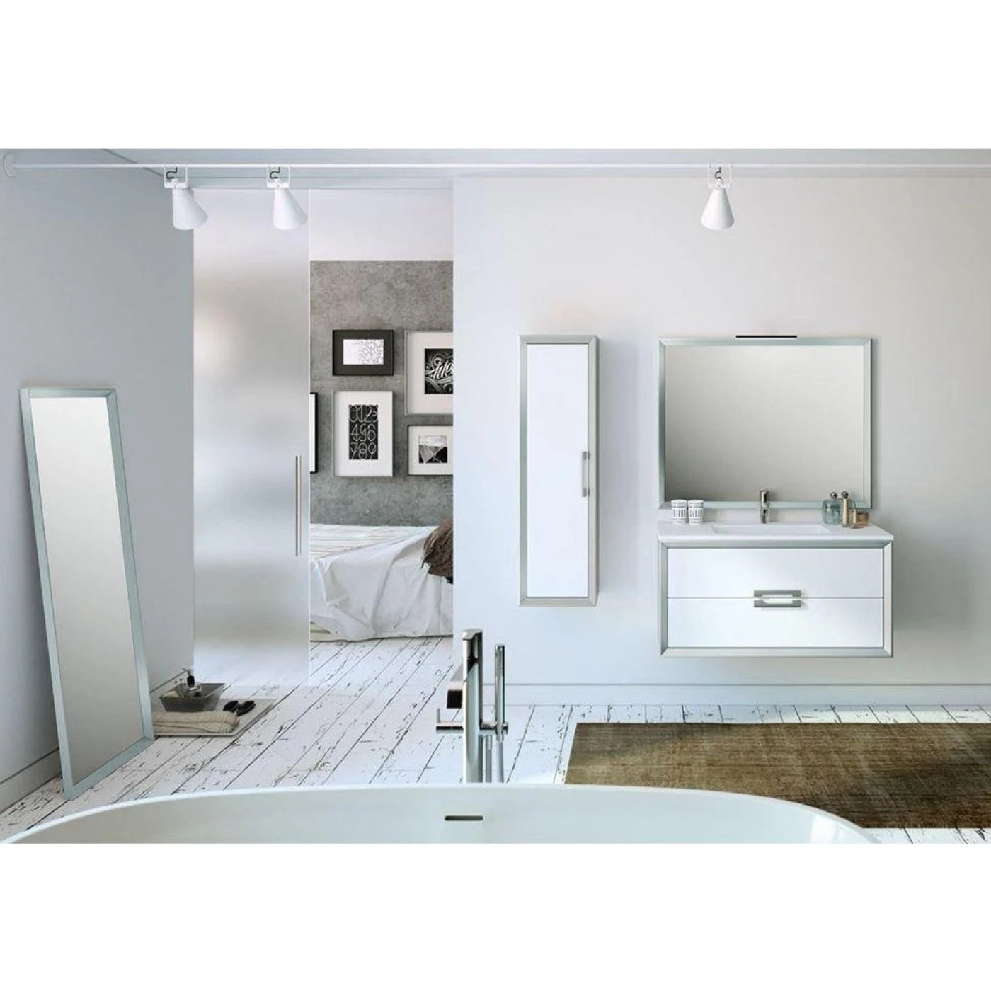 Lucena Bath 32 Décor Tirador Floating Vanity in White, Black, Gray or White and Silver. - Backyard Provider