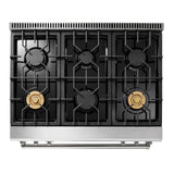 Thor Kitchen Appliance Package - 36 In. Gas Range, Range Hood, Microwave Drawer, Refrigerator, Dishwasher, Wine Cooler, AP-TRG3601-W-6