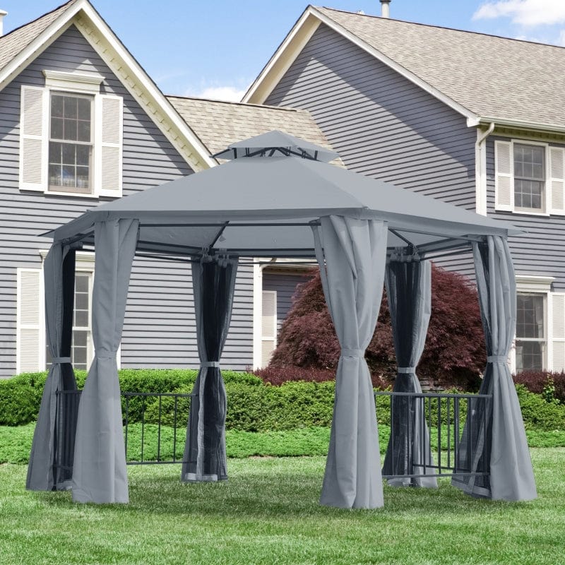 Outsunny 13' x 13' Party Tent, 2 Tier Outdoor Hexagon Patio Canopy - 84C-052GY