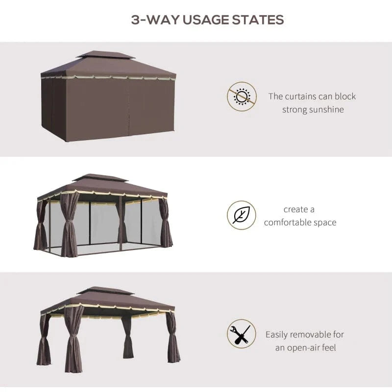 Outsunny 10' x 13' Patio Gazebo, 2-Tier Polyester Roof - 01-0879