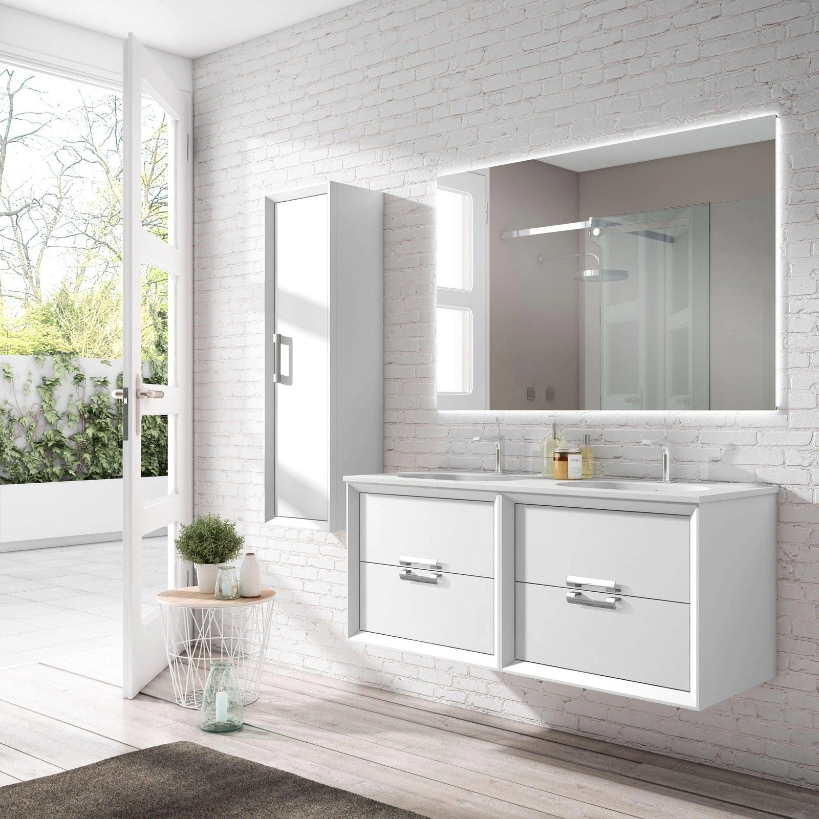 Lucena Bath 64 Décor Tirador Double Floating Vanities in White / Black / Grey / Silver - Backyard Provider