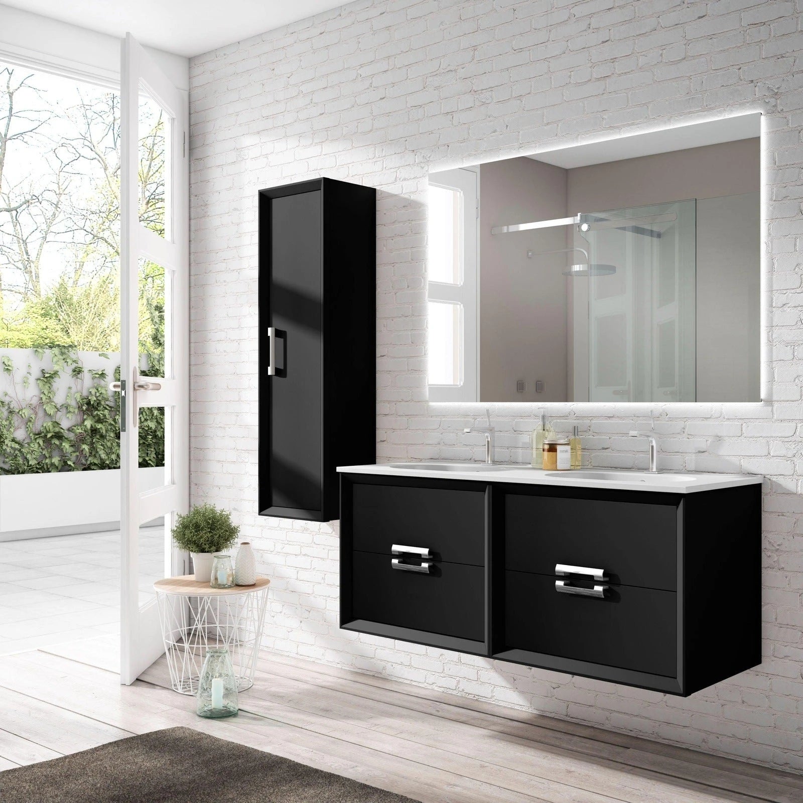 Lucena Bath 64 Décor Tirador Double Floating Vanities in White / Black / Grey / Silver - Backyard Provider