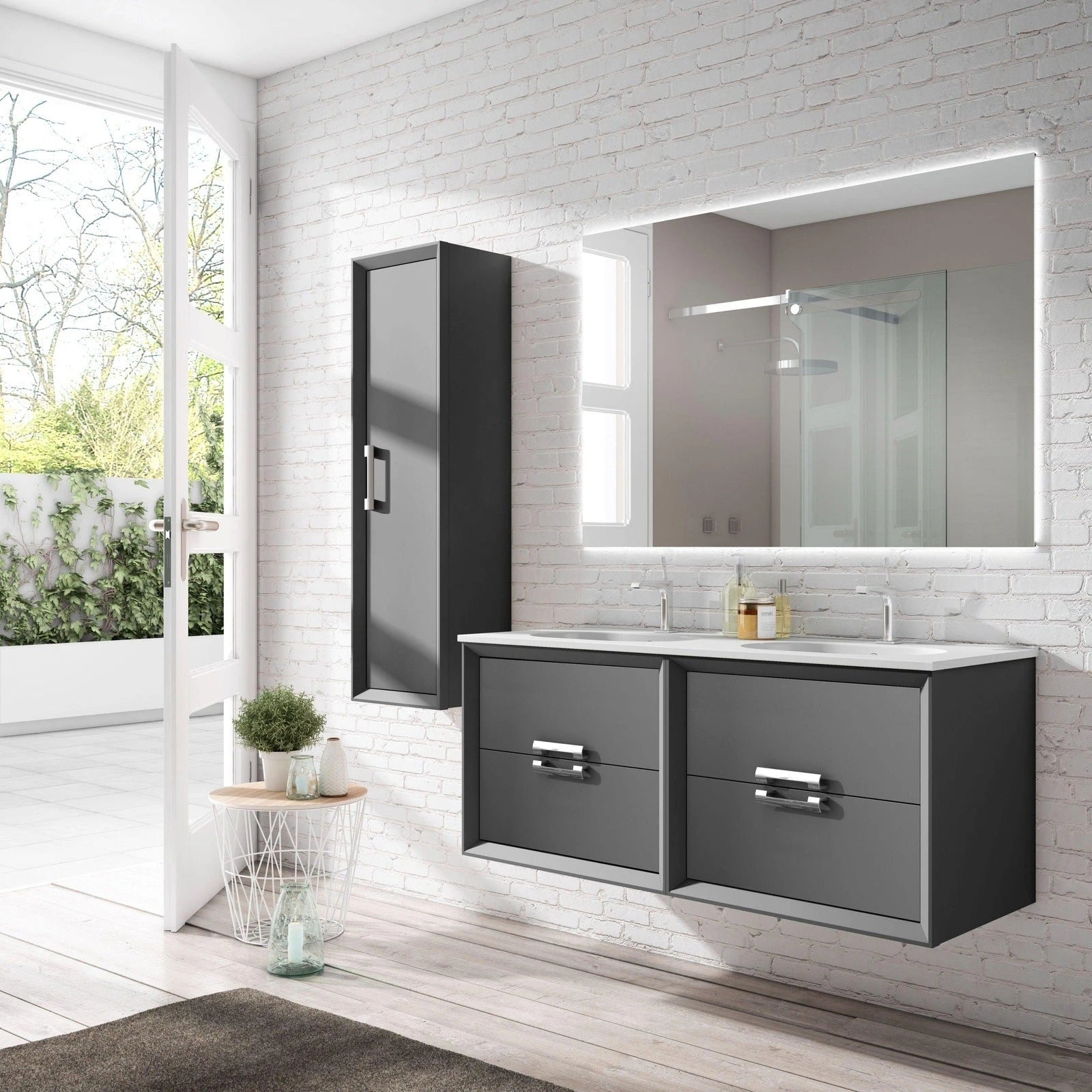 Lucena Bath 64 Décor Tirador Double Floating Vanities in White / Black / Grey / Silver - Backyard Provider