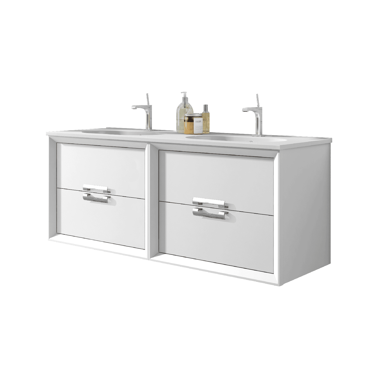 Lucena Bath 64 Décor Tirador Double Floating Vanities in White / Black / Grey / Silver - Backyard Provider