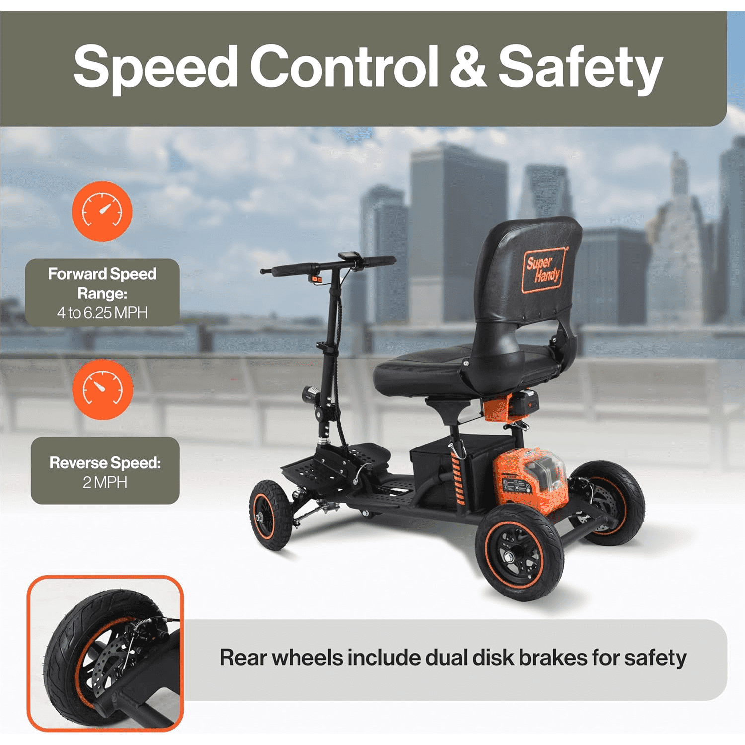 Super Handy GUT161 Electric Mobility Scooter Pro All Terrain 48V 2Ah 500W 6.25 MPH Max Speed 12.5 Mile Range New