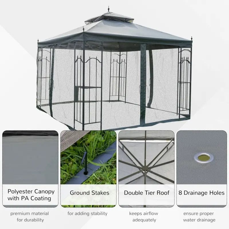 Outsunny 10' x 10' Steel Outdoor Patio Gazebo Canopy with Removable Mesh Curtains - 84C-028GY