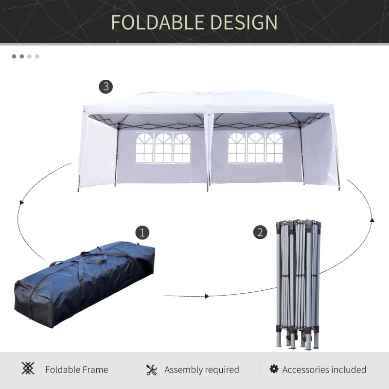 Outsunny 10' x 20' Outdoor Wedding Party Patio w/ 4 Removable Side Walls Canopy - 84C-117WT