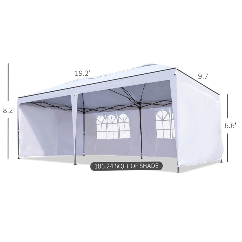 Outsunny 10' x 20' Outdoor Wedding Party Patio w/ 4 Removable Side Walls Canopy - 84C-117WT