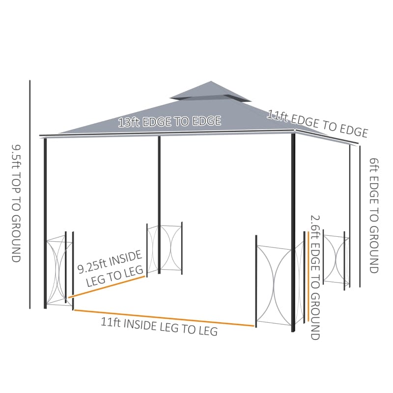 Outsunny 13' x 11' Patio Gazebo Canopy Garden Tent Sun Shade - 84C-331LG