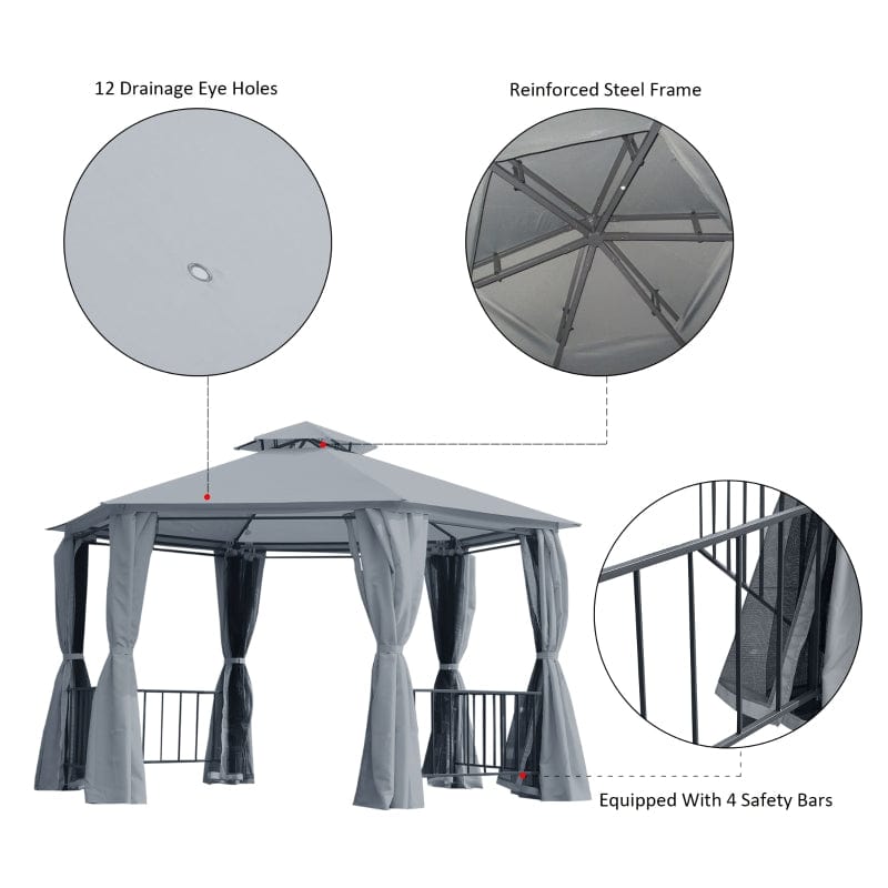 Outsunny 13' x 13' Party Tent, 2 Tier Outdoor Hexagon Patio Canopy - 84C-052GY