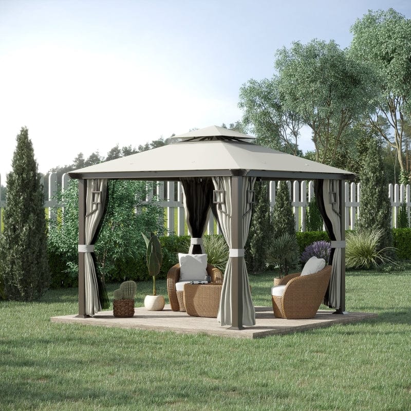 Outsunny 10' x 10' Patio Gazebo Outdoor Canopy Shelter with Double Tier Roof - 84C-344