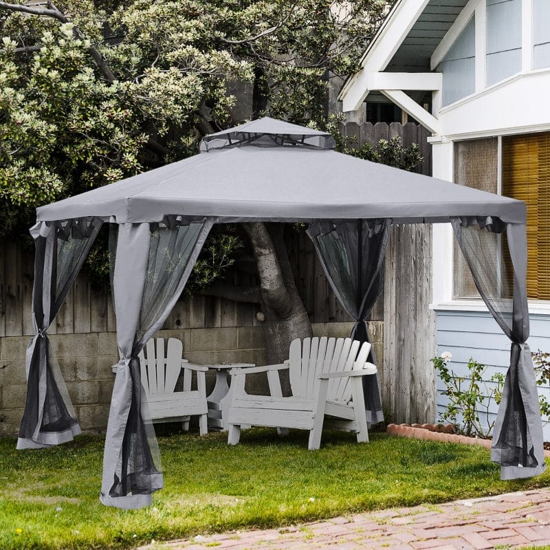 Outsunny 9.6' x 9.6' Patio Gazebo Outdoor Pavilion 2 Tier Roof Canopy - 84C-133GY