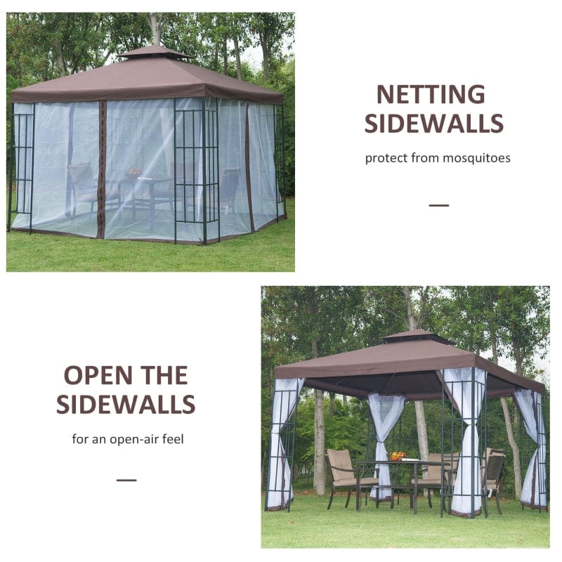 Outsunny 10'x10' Outdoor Gazebo, Double Tiered Canopy Tent - 01-0153