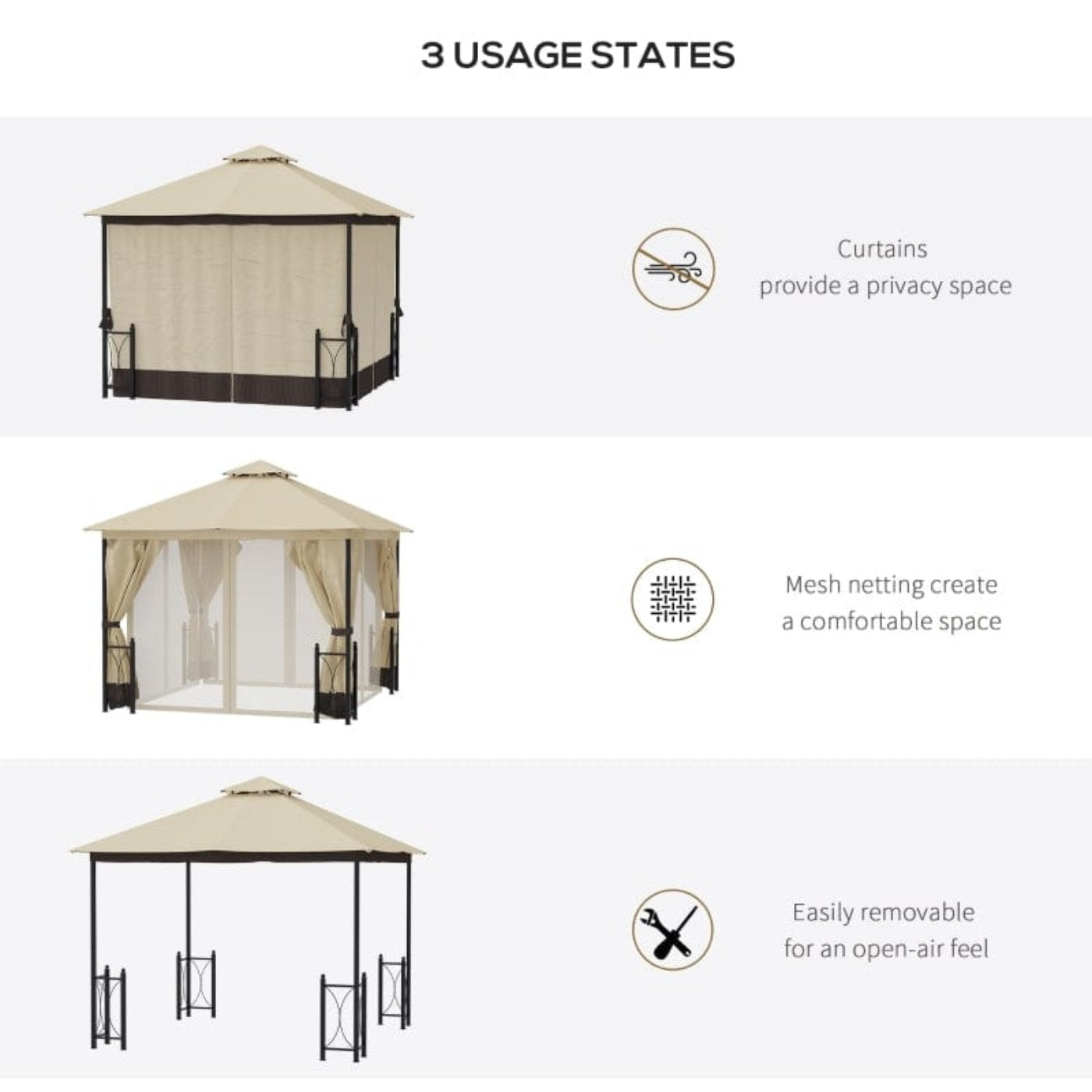 Outsunny 13' x 11' Patio Gazebo Canopy Garden Tent Sun Shade - 84C-331BG