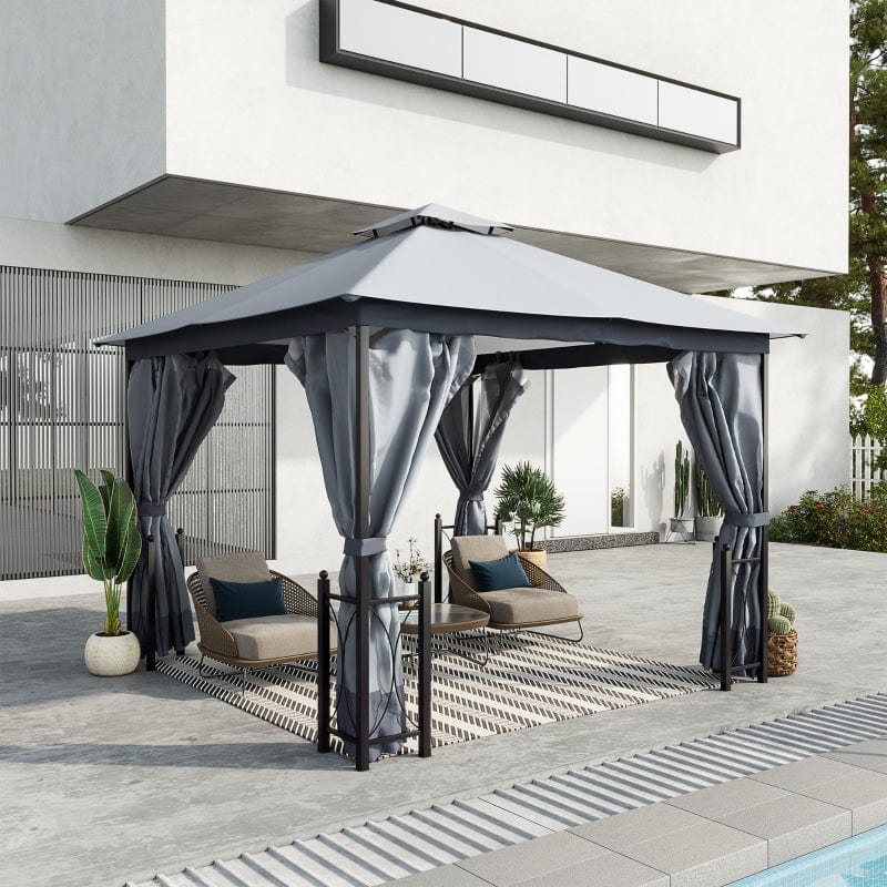 Outsunny 13' x 11' Patio Gazebo Canopy Garden Tent Sun Shade - 84C-331LG