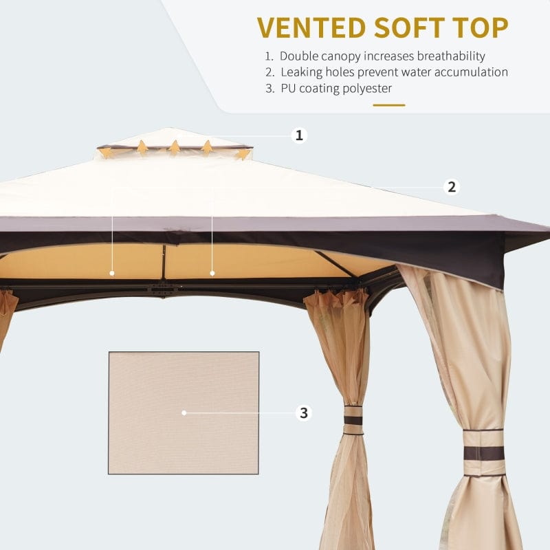 Outsunny 10' x 12' Outdoor Gazebo with Mesh Netting Sidewalls - 84C-150