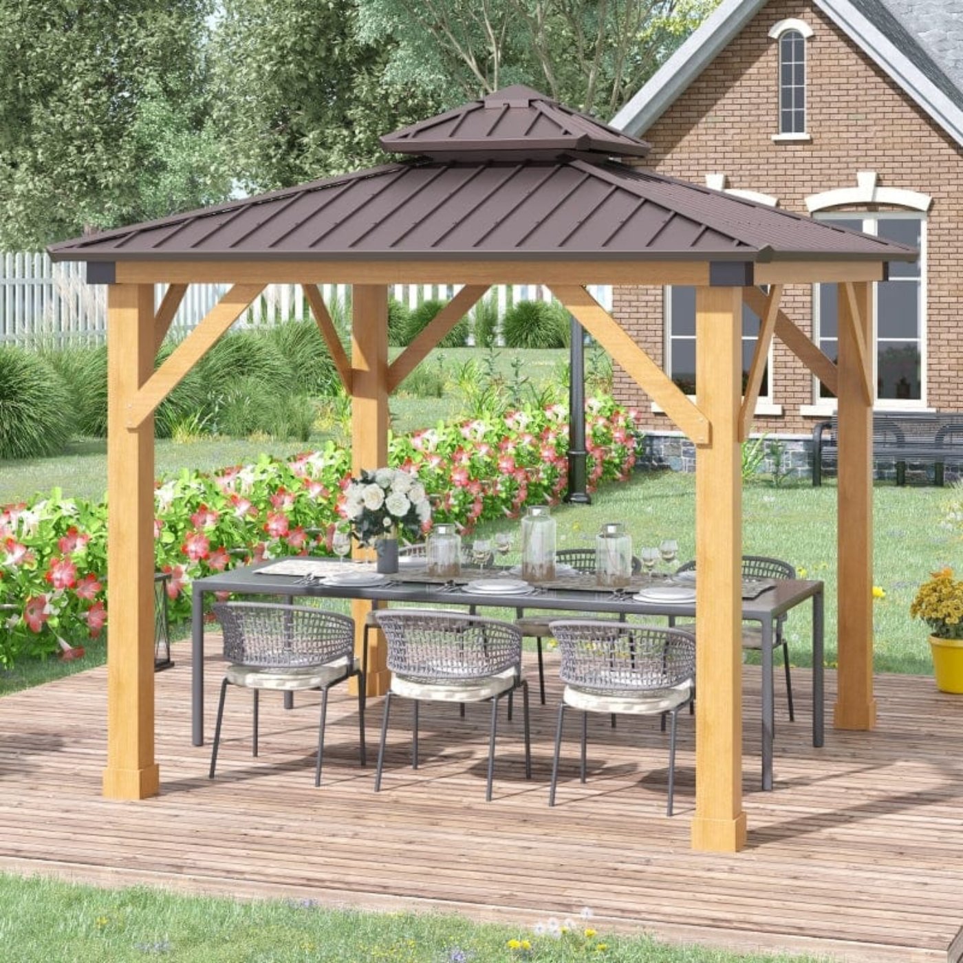 Outsunny 10' x 10' Hardtop Gazebo Patio Canopy Shelter - 84C-253