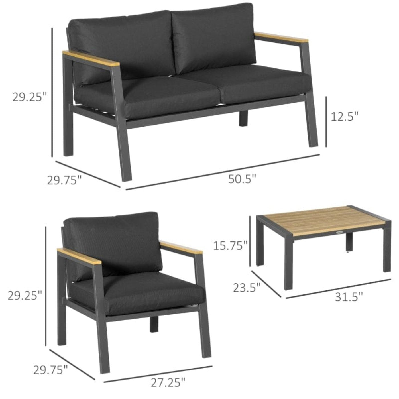 Outsunny 4 Piece Patio Furniture Set Aluminium Conversation Set -84B-783