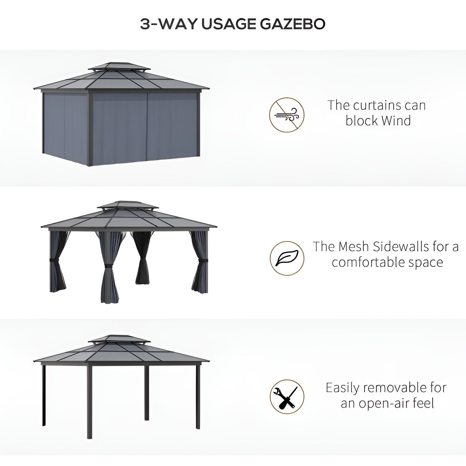 Outsunny 10x12 Hardtop Gazebo - 84C-215V01BK