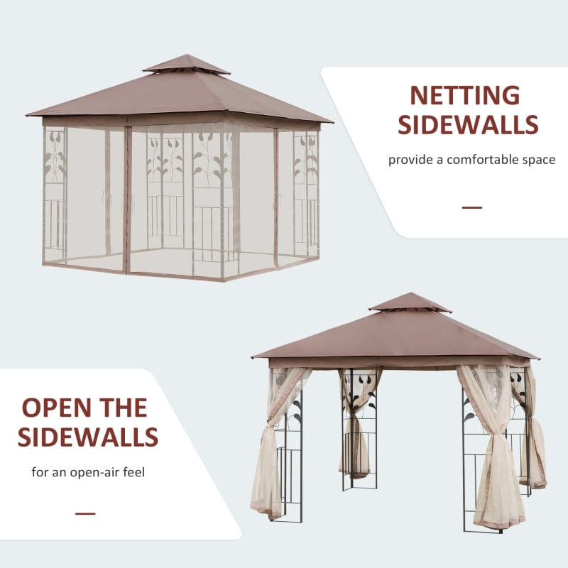 Outsunny 10' x 10' Outdoor Patio Gazebo Canopy with 2-Tier Polyester Roof - 84C-100BN