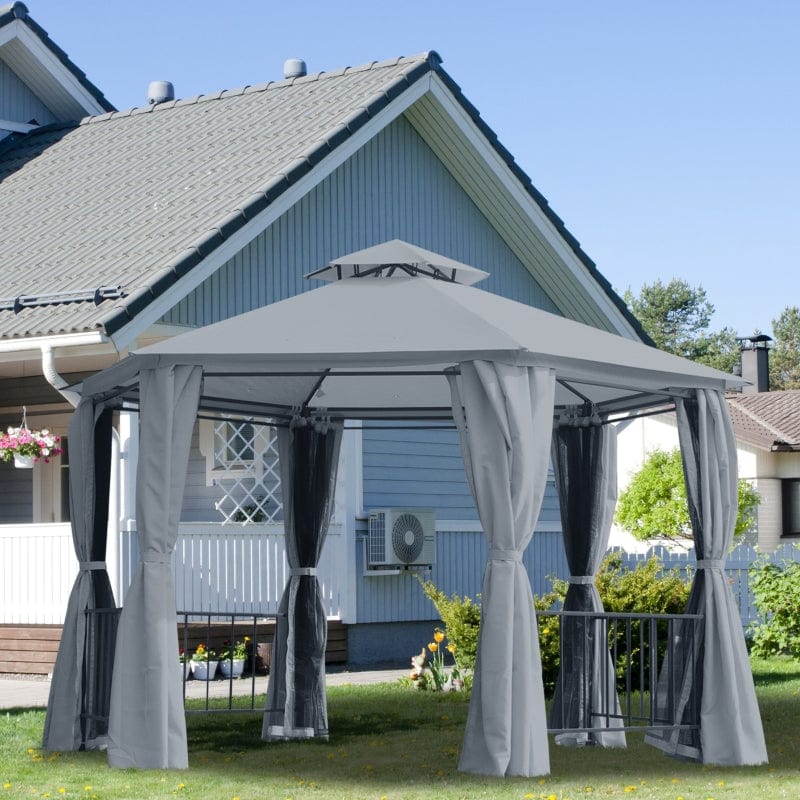 Outsunny 13' x 13' Party Tent, 2 Tier Outdoor Hexagon Patio Canopy - 84C-052GY