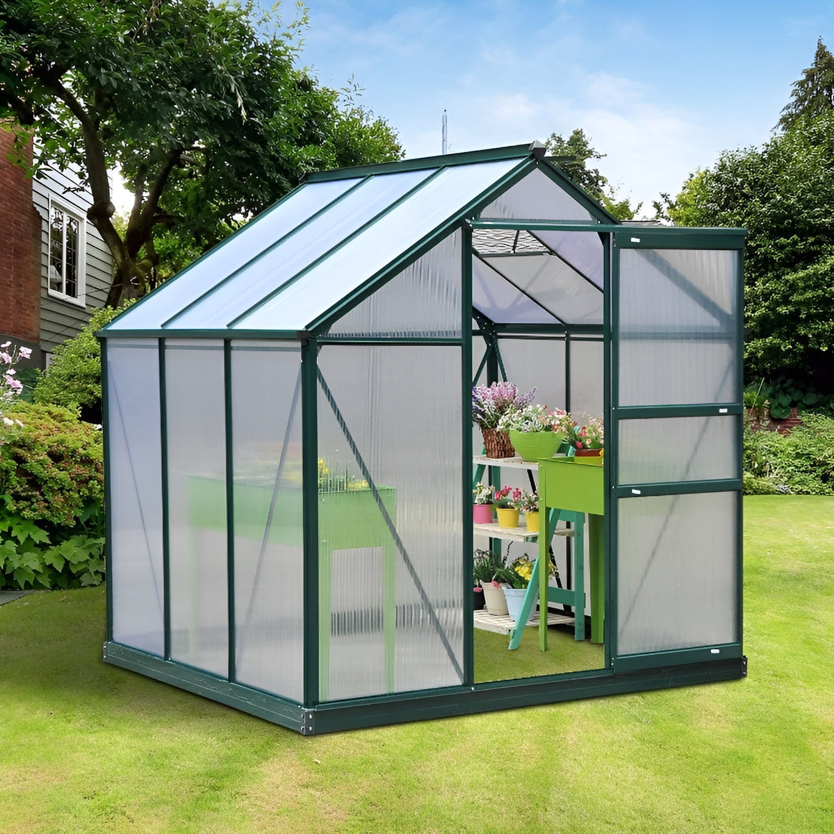 Outsunny 6' x 6' x 7' Polycarbonate Portable Walk-In Garden Greenhouse - 845-058