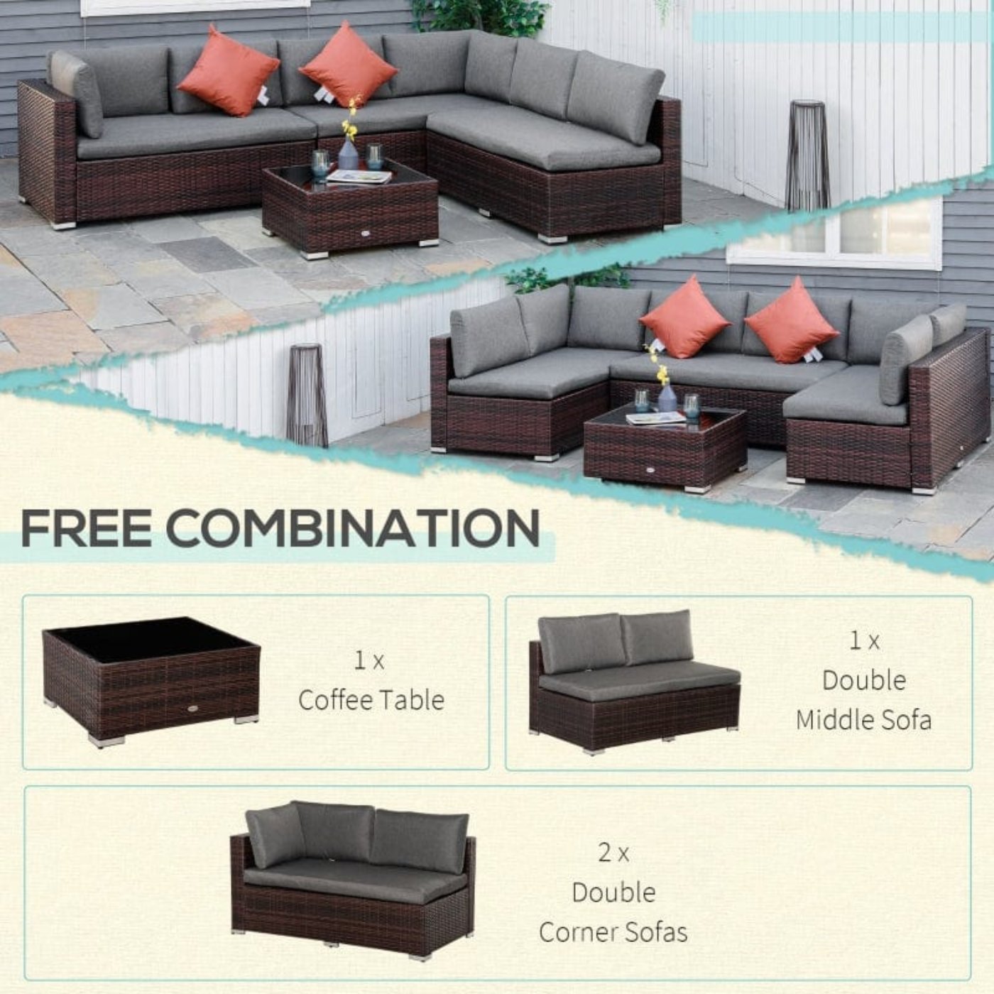 Outsunny 4-Piece Patio Furniture Sets Outdoor Wicker Conversation Set - 860-221BN