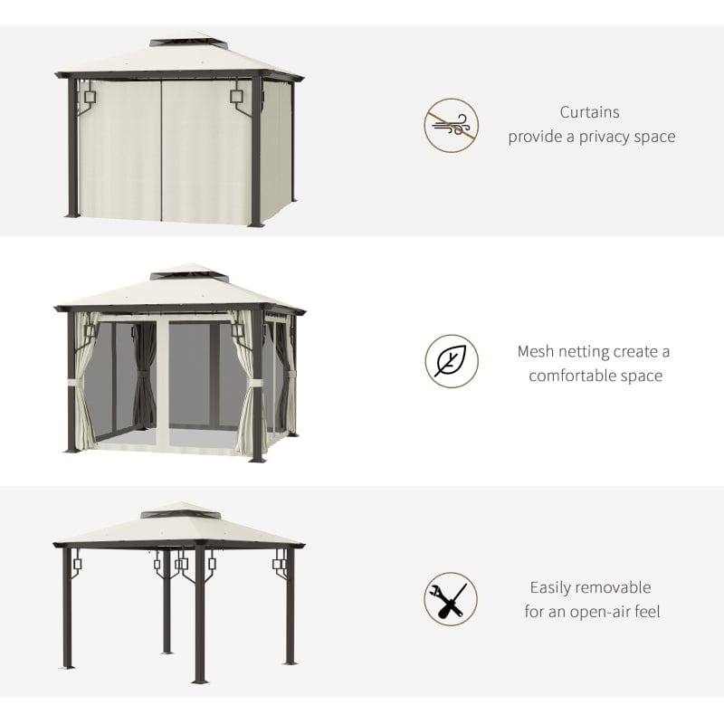 Outsunny 10' x 10' Patio Gazebo Outdoor Canopy Shelter with Double Tier Roof - 84C-344