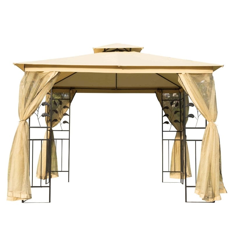 Outsunny 10' x 10' Outdoor Patio Gazebo Canopy with 2-Tier Polyester Roof - 01-0874