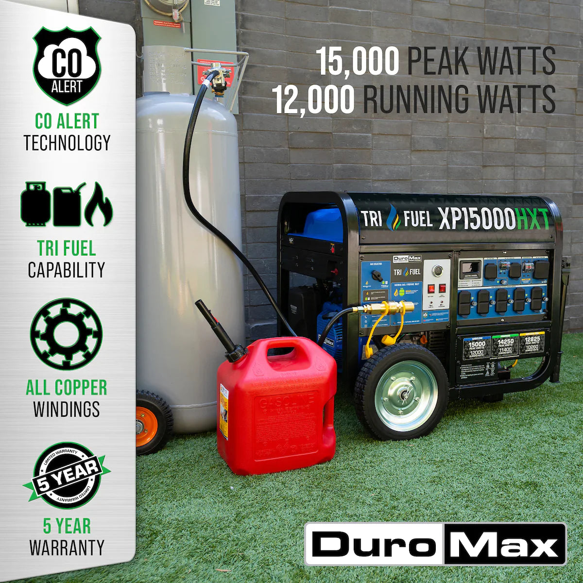 DuroMax 15,000 Watt Electric Start Tri-Fuel Portable Generator XP15000HXT