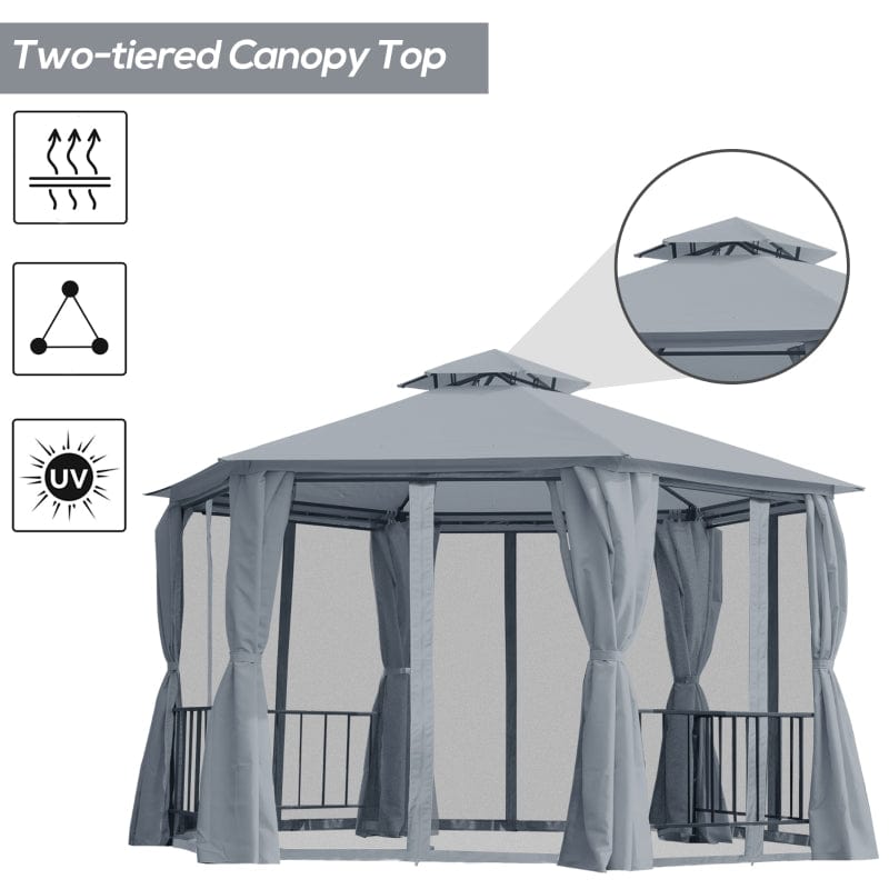 Outsunny 13' x 13' Party Tent, 2 Tier Outdoor Hexagon Patio Canopy - 84C-052GY