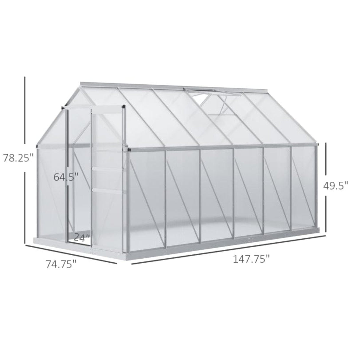 Outsunny 12' x 6' Aluminum Greenhouse, Polycarbonate Walk-in Garden Greenhouse - 845-540V02SR