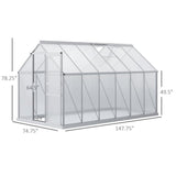 Outsunny 12' x 6' Aluminum Greenhouse, Polycarbonate Walk-in Garden Greenhouse - 845-540V02SR