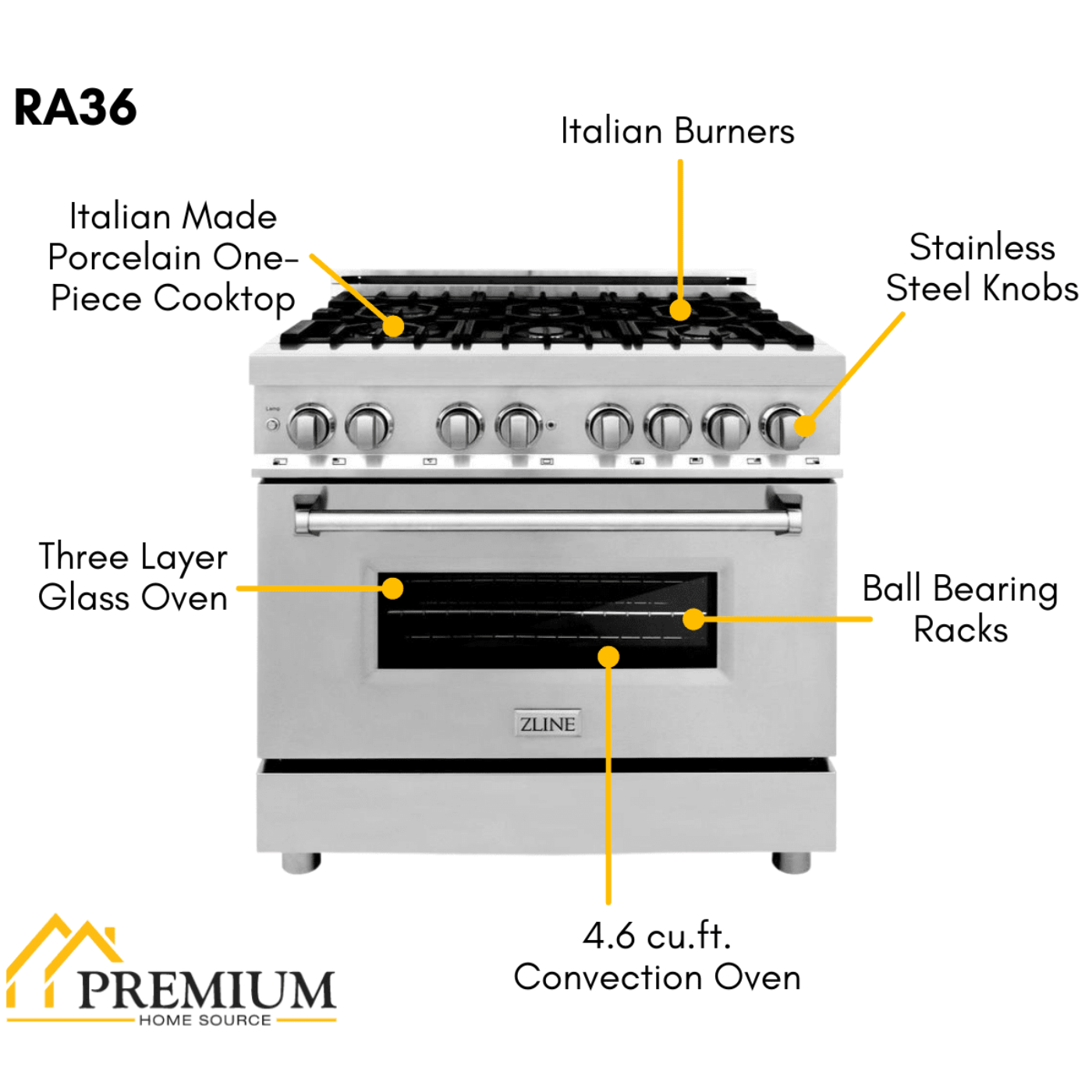 ZLINE Appliance Package - 36 in. Dual Fuel Range, Range Hood, Microwave Drawer, 3KP-RARH36-MW