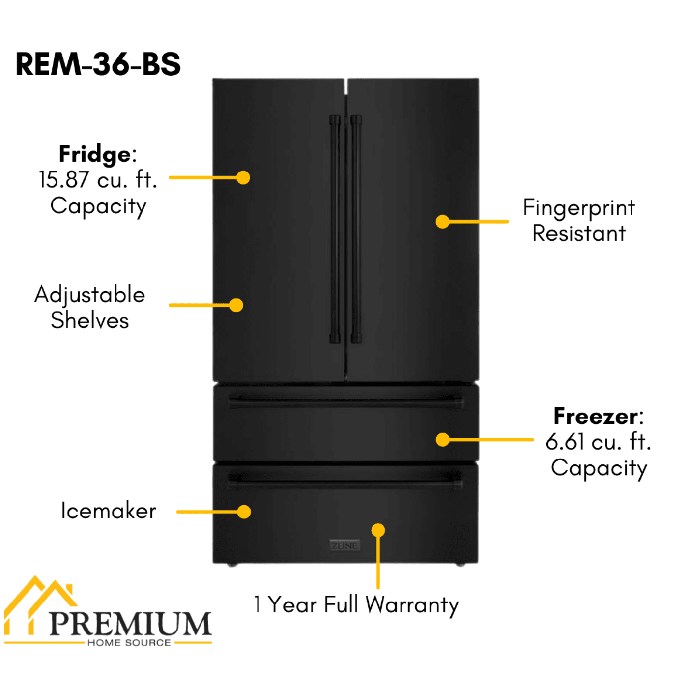 ZLINE 5-Piece Appliance Package - 48 In. Gas Range, Range Hood, Refrigerator, Microwave and Dishwasher in Black Stainless Steel, 5KPR-RGBRH48-MWDWV