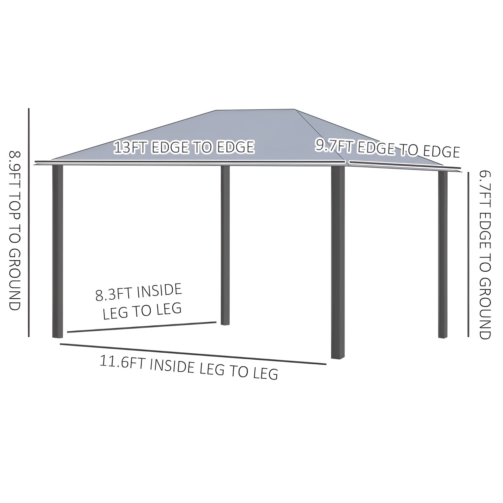 Outsunny 13' x 10' Outdoor Patio Gazebo Canopy with PA Coated Polyester Roof - 84C-188V01GY